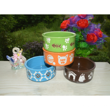 Haonai eco-friendly 6 inch customized decal printed stoneware crock dog dish dog bowl